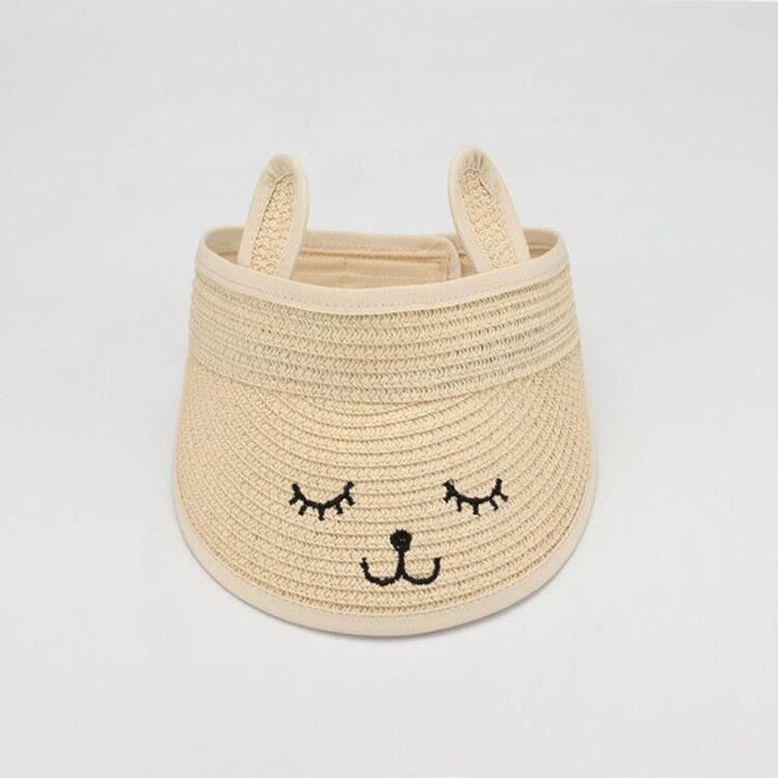Sombrero de paja FUNMOON para niños, gorro de verano para bebés con protección solar, lindo sombrero de playa suave con dibujos animados - 598021