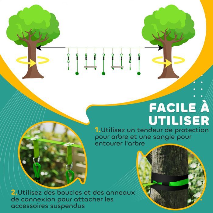 Parcours d'obstacles Ninja pour enfants - AIYAPLAY - 10 M - 7 pièces charge 50 kg - installation facile - vert