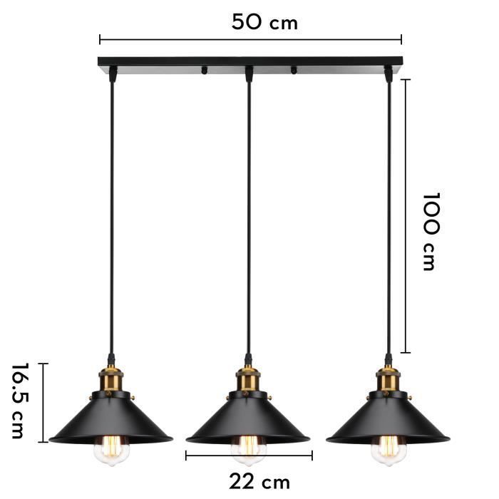 U-Do Ajustable Lustre design Moderne 3 Lampes Suspension en Fer Noir Lampe Longue Pôle Lustre Intérieur pour Cuisine Bureau Salon
