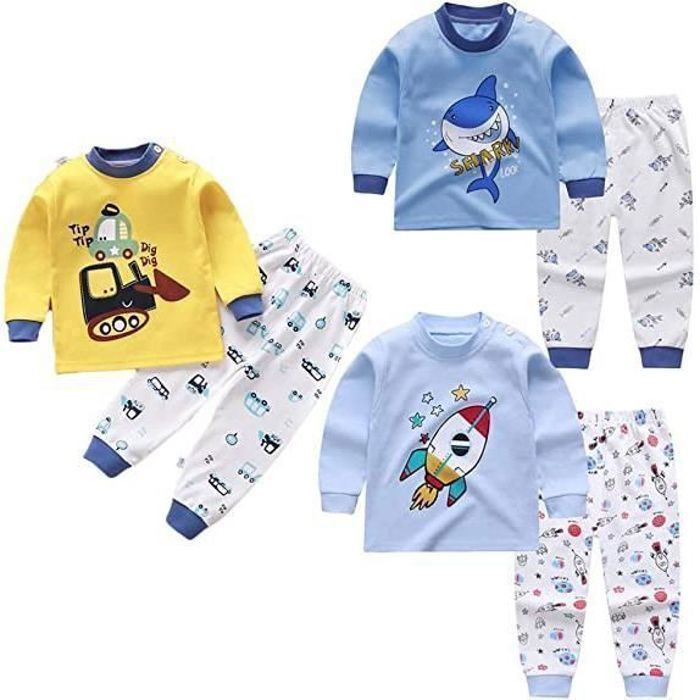Conjunto de pijama de algodón para bebé niño - 3 piezas - Azul