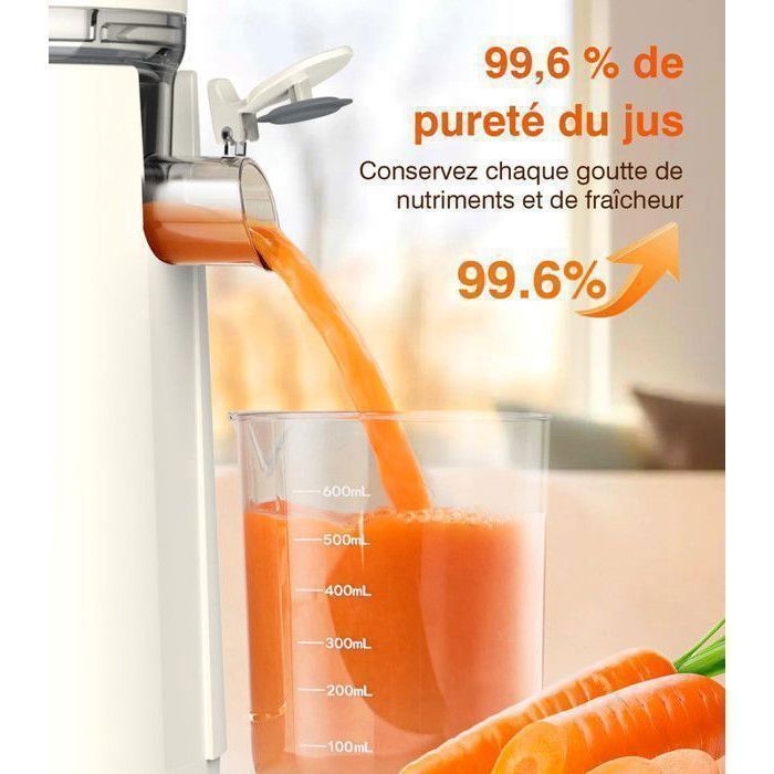 Extracteur de Jus de Fruits et Légumes avec Goulotte d'Alimentation de 120mm - Capacité de 1,5 L -99.6%Pureté du Jus Élevée -Blanc
