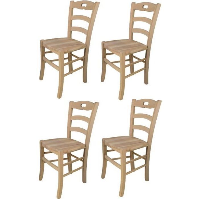 Tommychairs - Set di 4 sedie da cucina SAVOIE, robusta struttura in legno di faggio lucidato non trattato, 100% naturale, e seduta in legno.