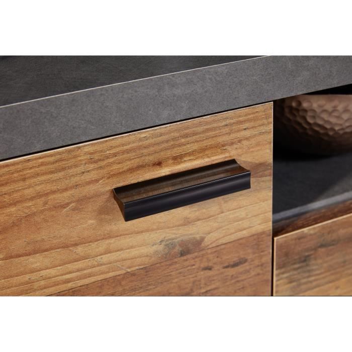 Mueble para TV MOOD con 2 puertas y 2 cajones - Madera envejecida y melamina gris mate - 180 x 47 x 66 cm