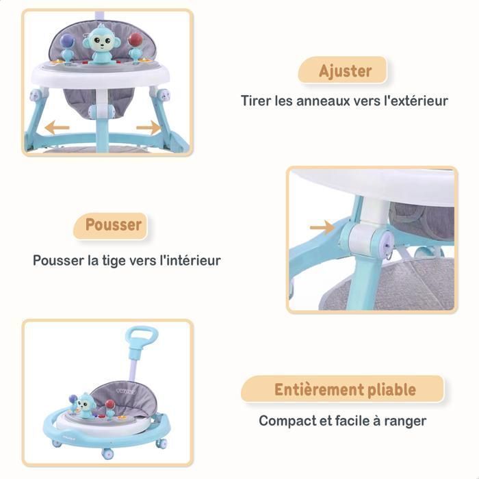 Twinky® Babywalker 3-en-1 | Bleu | Trotteur Bébé Évolutif & Luxe | Trottinette, Tapis Pieds & Poignée | Premiers Pas Ludiques