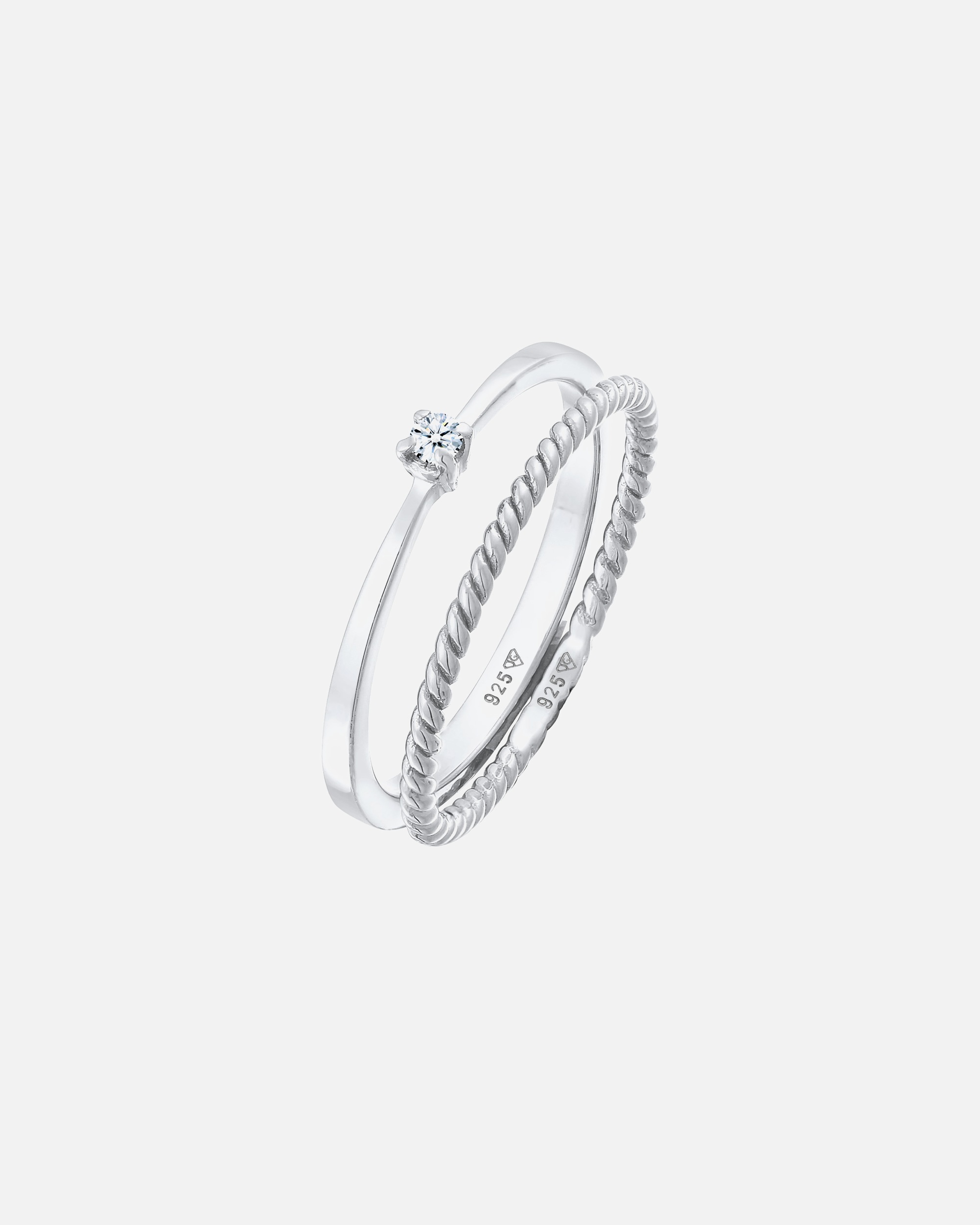 Elli DIAMONDS Femmes Solitaire Torsadé Set de 2 avec Diamant (0.03 ct.) en Argent Sterling 925