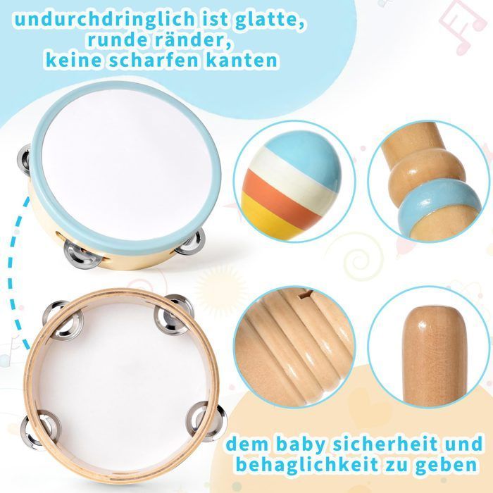 Juguetes educativos para bebés, instrumentos musicales Montessori, juguetes de madera para niños pequeños de 1 a 3 años, instrumentos musicales