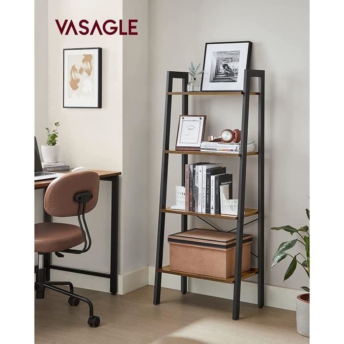 VASAGLE - Retro boekenplank - 4-laags ladderplank - Vrijstaande opbergkast - Zwart