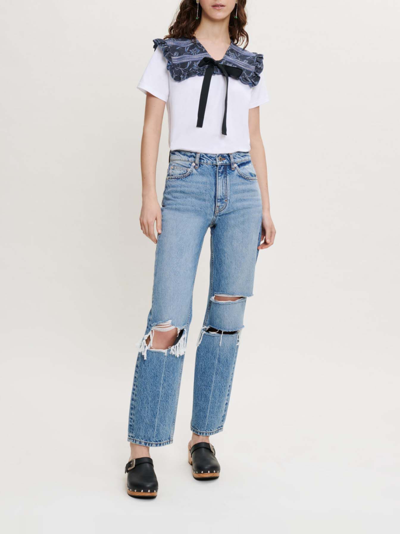 Tricou din amestec de materiale - Alb