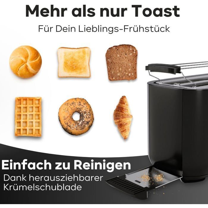 Tostadora de 4 rebanadas - TRAHOO - 1400W - Negra - 38x15,5x17,5 cm - Descongelación - Recalentamiento - Apagado automático