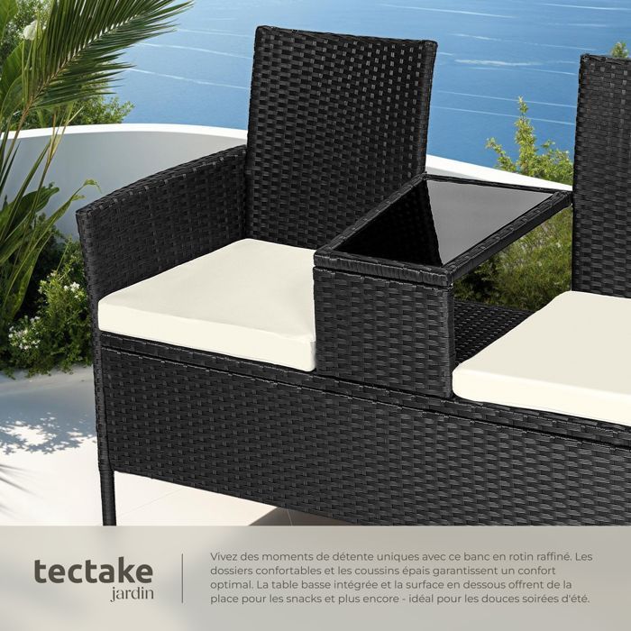 Sillas de jardín - TECTAKE - TOULOUSE Sofá de jardín de 2 plazas, resistente a los rayos UV, 131 x 59 x 82 cm - Negro/Beige