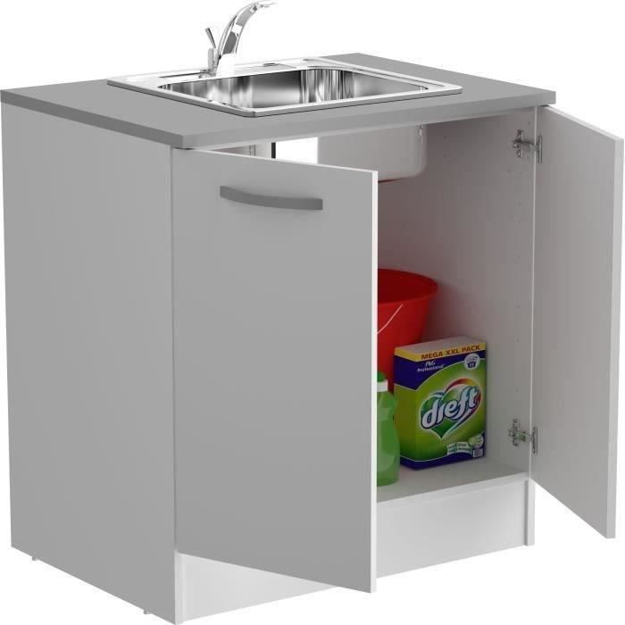 Mueble bajo de cocina - OSLO - 2 puertas - Blanco - Ancho 80 x Profundidad 60 x Alto 86 cm