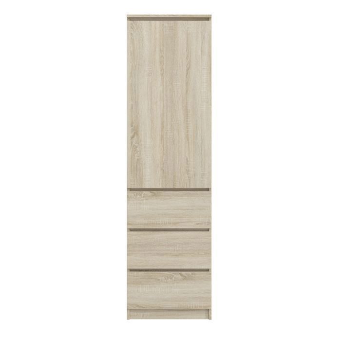Armario de almacenamiento de 3 cajones y 3 estantes - Armario de oficina - Mueble de almacenamiento para dormitorio - 50x40x180 cm - Sonoma