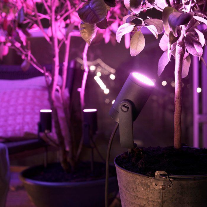 Foco de jardín - PHILIPS HUE - Lily - Luz blanca y de color - Negro - Bajo voltaje - Extensión - IP67