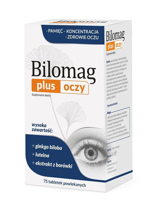 Bilomag Plus Oczy, Suplement diety zawierający składniki wspomagające wzrok, Tabletki