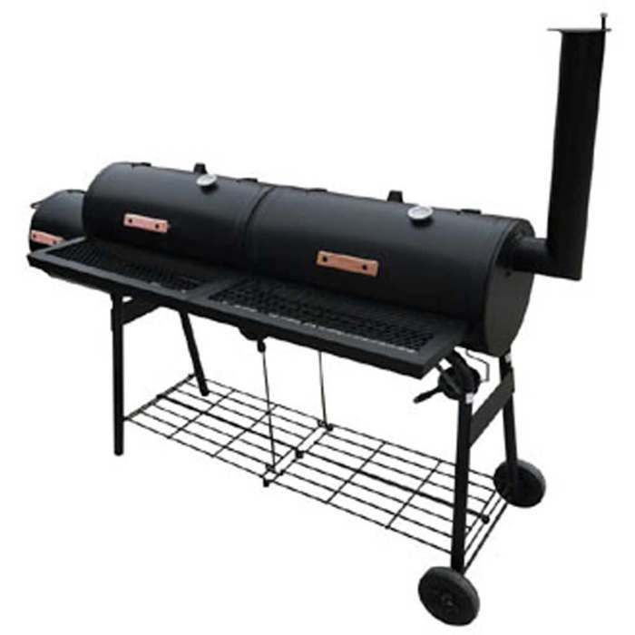 Smoker Barbecue - vidaXL - Nevada XL - Black - Coated Metal - Firebox ø30x30 cm - Smoking Chambers ø30x61 cm