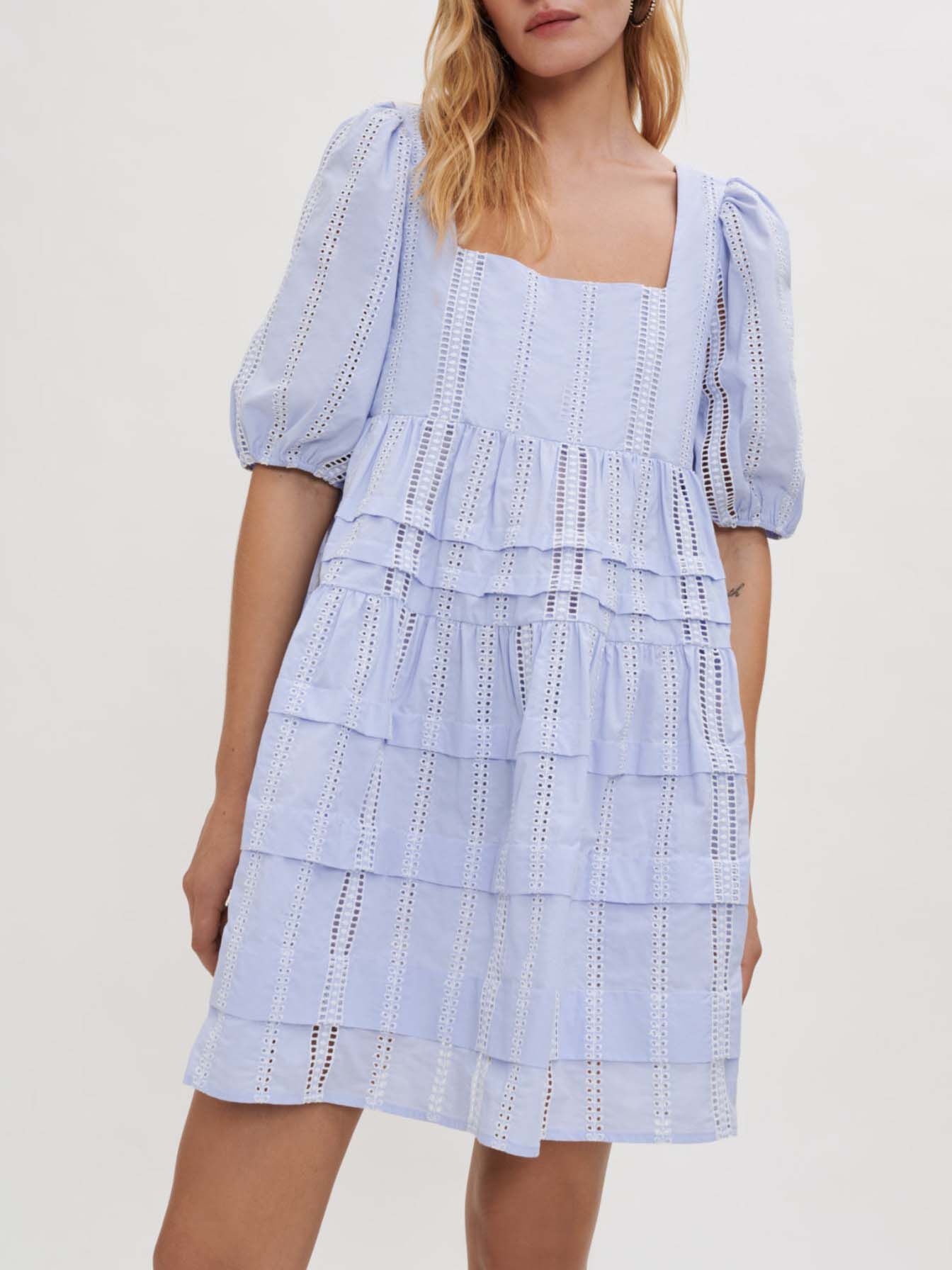 Rochie din bumbac cu împletitură - Albastru deschis
