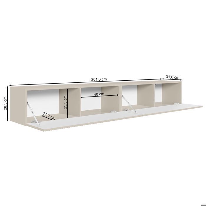 Meuble TV mural avec façades à lamelles rainurées – VELDIO – 200 cm – beige gris
