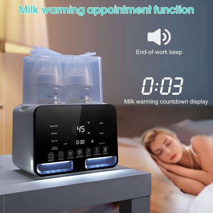 Scaldabiberon 8 in 1: riscaldamento rapido, sterilizzazione, display LCD, scongelamento, timer e controllo della temperatura.