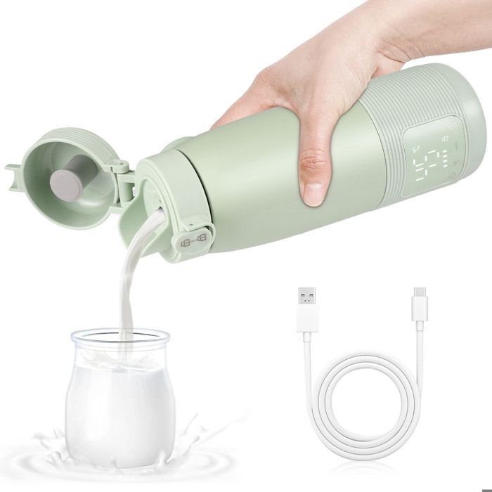 Babyflesverwarmer van 500 ml, draagbare draadloze babyflesverwarmer met instelbare temperatuur van 37 tot 55 °C, reisflesverwarmer voor moedermelk.