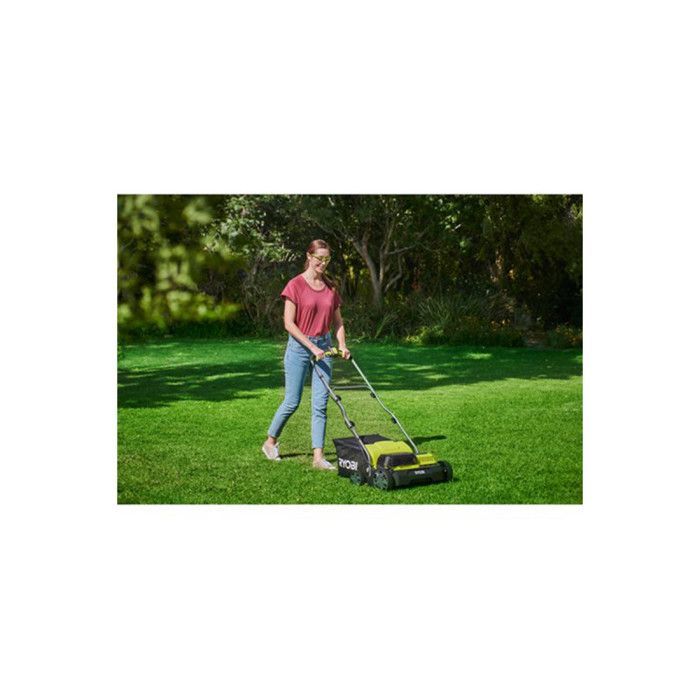 RYOBI - Escarificador/Aireador sin escobillas de 18 V, Ø 35 cm, 2 en 1 - 2 baterías de litio+ de 18 V y 4,0 Ah y cargador - RY18SFX35A-240