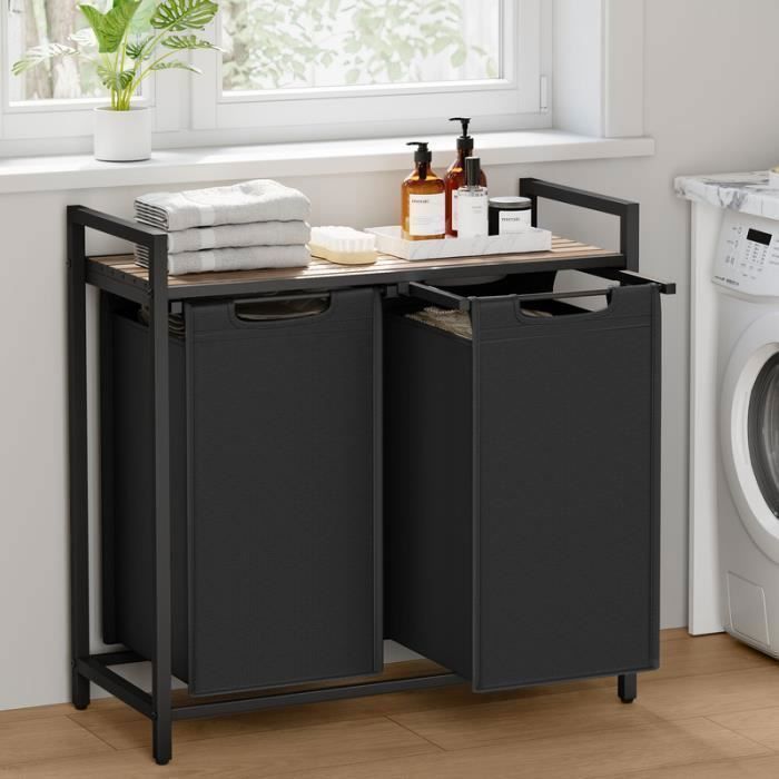 Cesto portabiancheria - VASAGLE - 2 scomparti - Tessuto Oxford - 2 x 46L - Marrone cammello e nero
