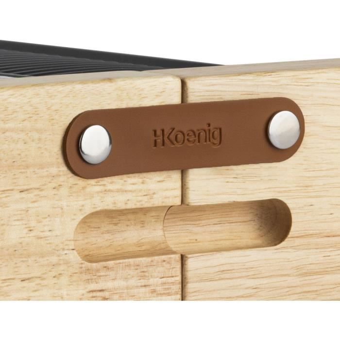 HKOENIG Raclette Grill - WOD360 - Serves up to 8 people - Rotating base with cooking stone - Wood design - 1400W