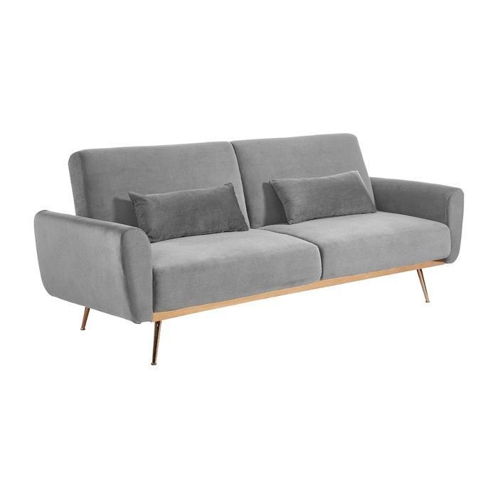 Sofá cama convertible de 3 plazas LAUNEI en terciopelo - Gris claro