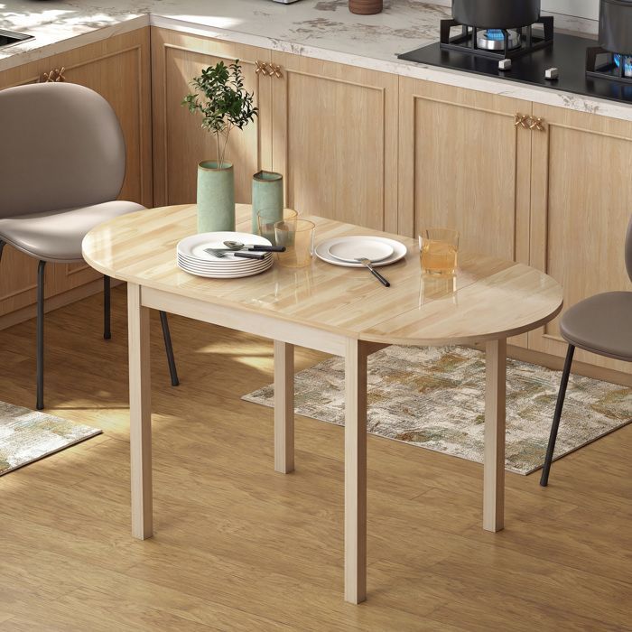 HOMCOM folding oval dining table in solid wood with 2 drop leaves, space-saving, 140L x 70W x 75H cm