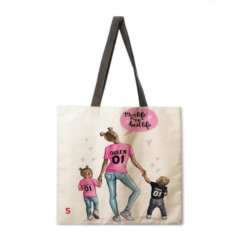 Borsa per la spesa in lino per la festa della mamma, borsa a tracolla da donna, borsa per la spesa pieghevole, borsa da spiaggia