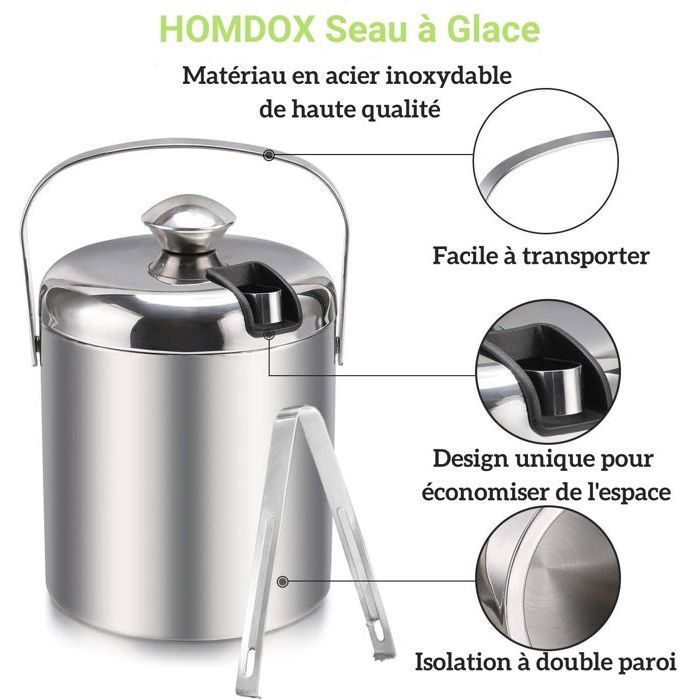 Balde de gelo, balde de champanhe de parede dupla, refrigerador de garrafas de 1,2L, balde de gelo em aço inoxidável com pinça e tampa.