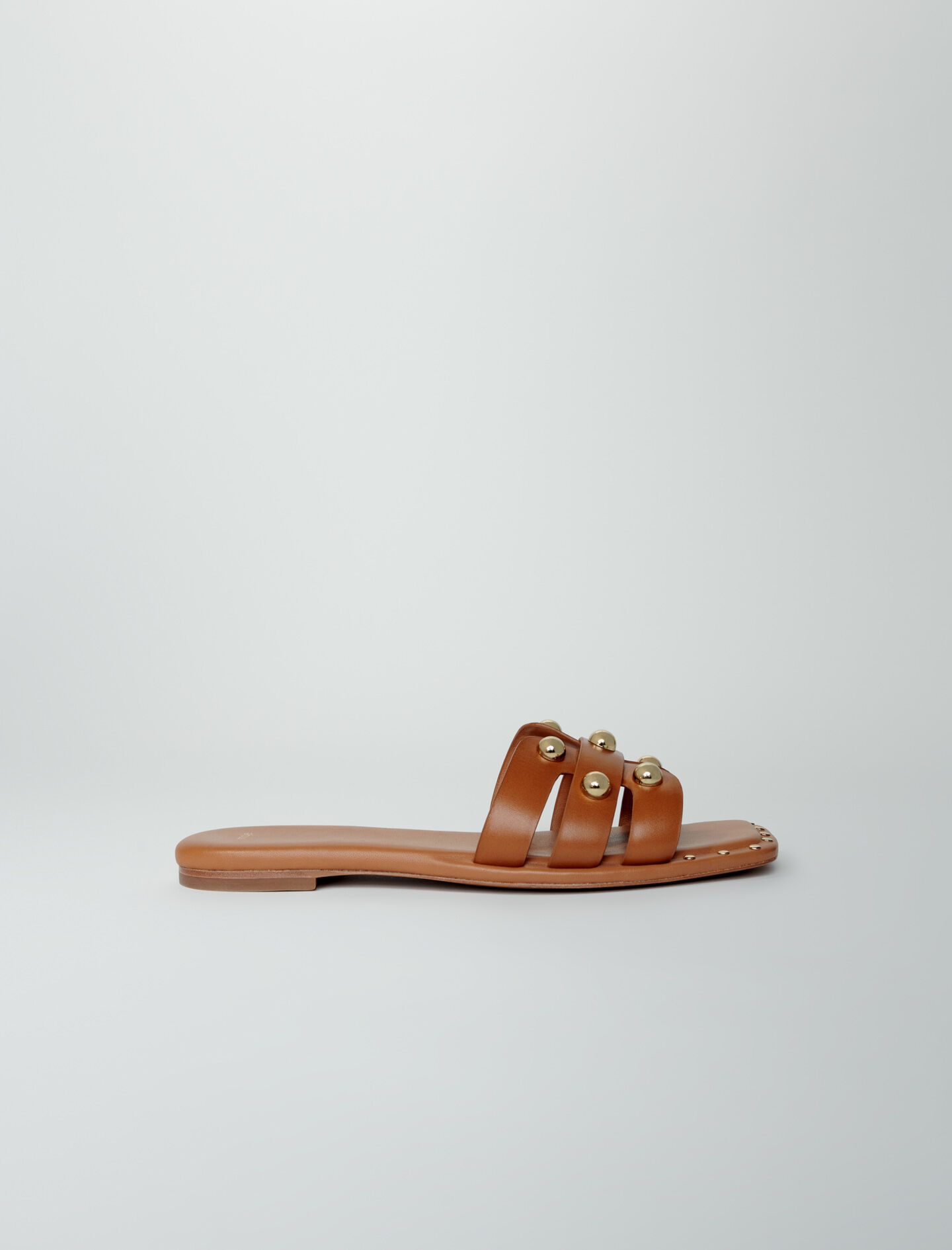 Leren muiltjes met studs - Camel