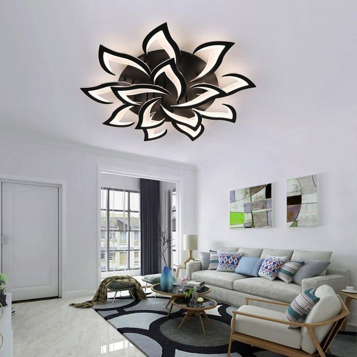 DORLINK 100W LED Ceiling Light - Adjustable Color Temperature 3000-6500K - 14 Black Acrylic Design Lights - Living Room Dining Room