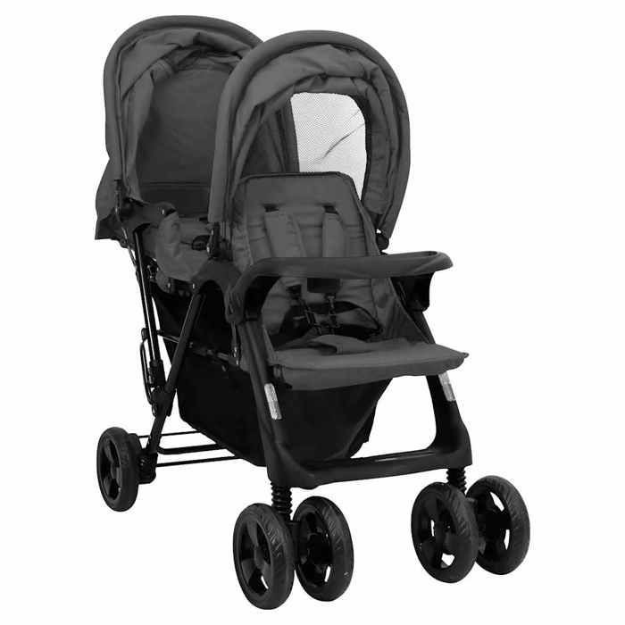 vidaXL Dubbele Kinderwagen, Opvouwbare Reisbuggy, Kinderwagen voor Peuters, Bescherming tegen Buitenactiviteiten 10348