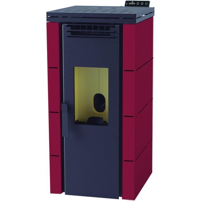 Estufa de pellets roja BP-100 de 9,5 kW - FM - Potencia calorífica de 8,8 kW - Eficiencia del 95 %