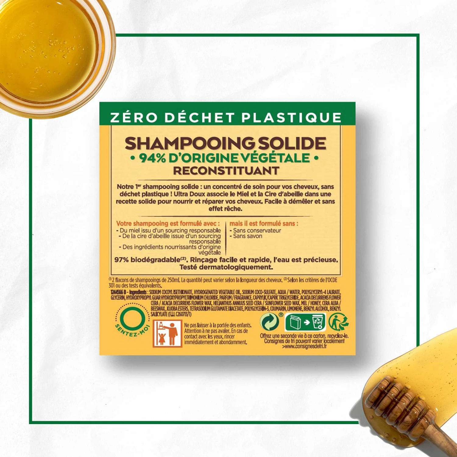 Garnier Shampooing solide reconstituant au Miel et à la Cire d'abeille
