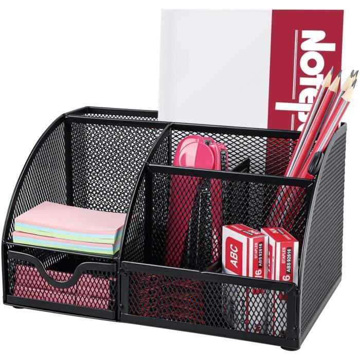 Organizador de escritorio - ZGEER - Caja de almacenamiento - 6 compartimentos - Malla metálica - Negro