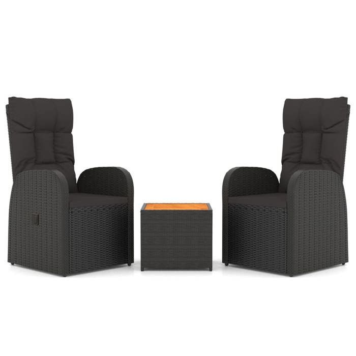 vidaXL 3-teiliges Gartenmöbelset, schwarzes Polyrattan und Akazie, Lounge-Set, Outdoor-Lounge-Set