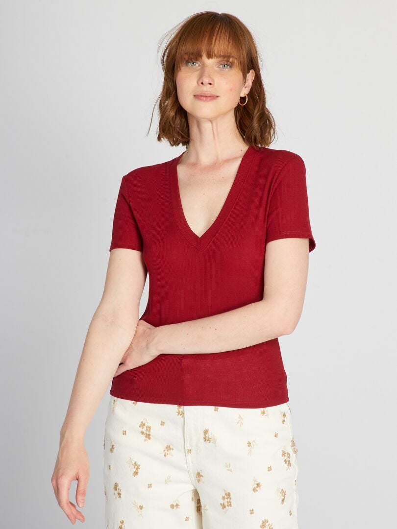 Camiseta de punto acanalado - Morado Rojo