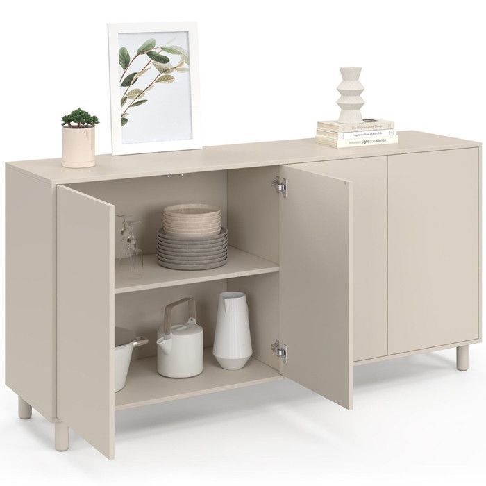 IDMARKET Buffet 160 cm BERTILLE 4 portes bois coloris beige