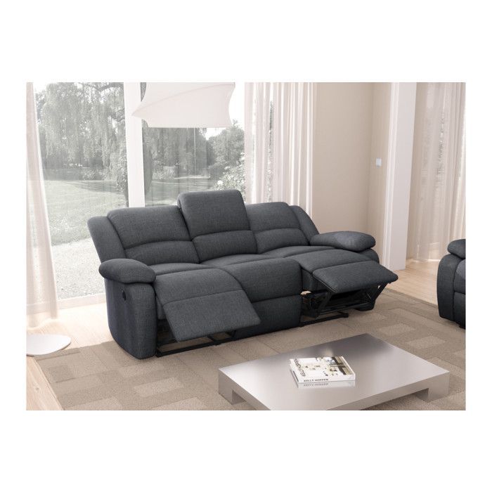 Sofá reclinable eléctrico de 3 plazas LEO en tela - 193 x 93 x 96 cm - LOUNGITUDE