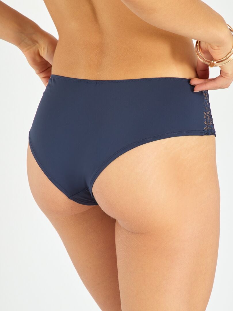 Microfiber en kanten slipje - blauwzwart