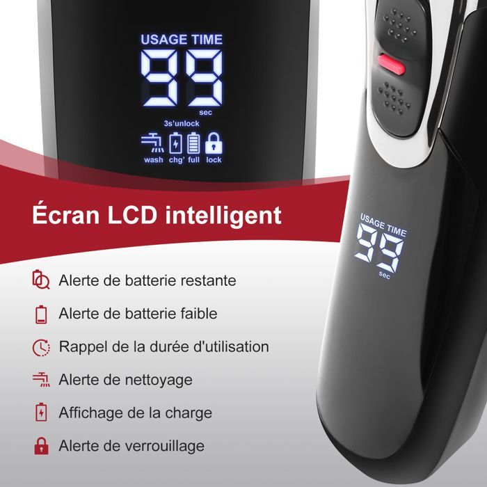 Rasoir Électriques Hommes Tondeuse à Barbe 3 en 1 - Étanche à corps entier - Affichage LED - Recharge USB