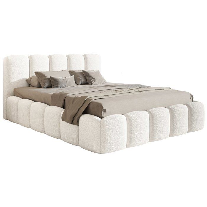 Cama con cabecero y espacio de almacenamiento - CLOUDY II - 180x200 cm - en bouclé color crema
