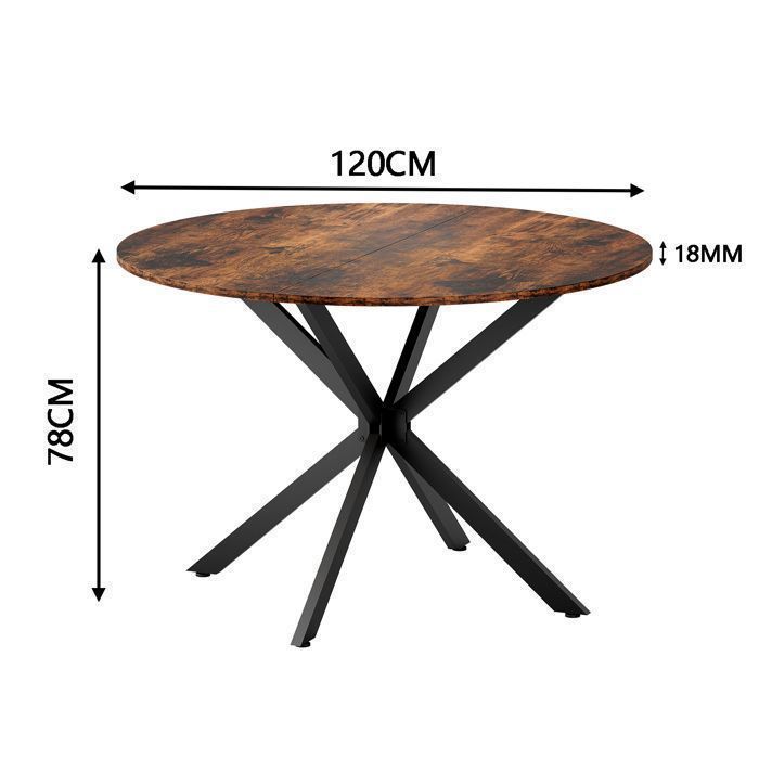 Ronde eettafel 120x120x78cm Ø120cm Industriële vintage stijl X-vormige poten Bruin-zwart Stabiel 4-6 personen Keuken Woonkamer