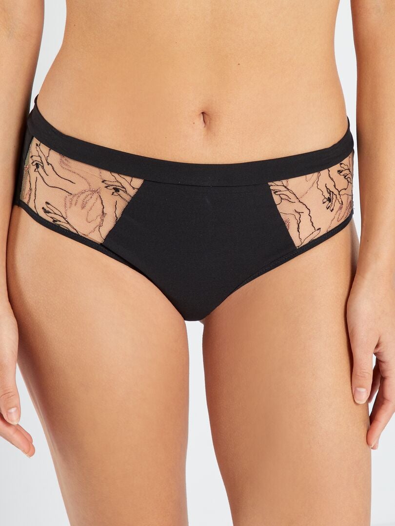 'Sans Complexe' iriserende geborduurde tule culottes - ZWART