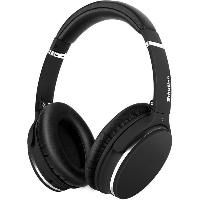 Srhythm NC25 Wireless Bluetooth Headphones with Noise Cancellation, Bluetooth 5.0, 50H Playtime, Voice Assistant, Low Latency Gaming Mode - Black
