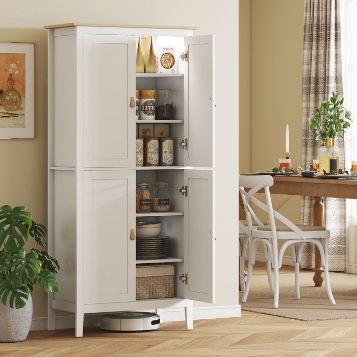 Küchen-Sideboard – HOMCOM – Verstellbare LED-Beleuchtung und Bewegungssensor – Verstellbare Einlegeböden – MDF – 80 x 40 x 176,5 cm – Weiß