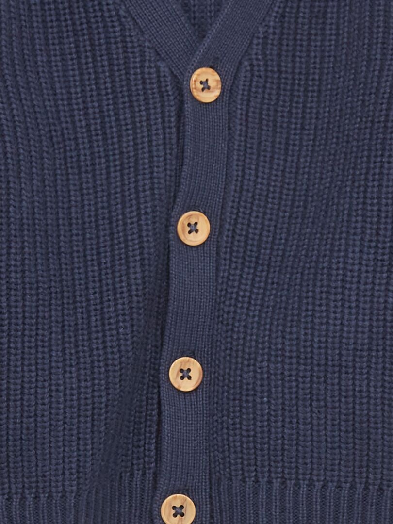 Cárdigan de punto acanalado con perlas - Azul y negro