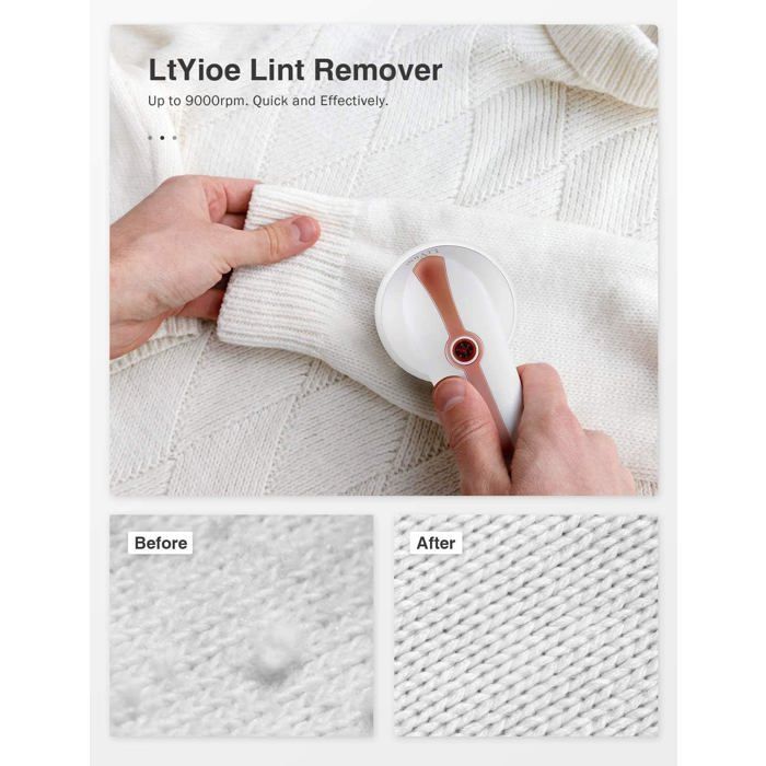 Rechargeable USB Electric Lint Remover - Portable with 2 Blades and Brush - For Clothes, Cushions, Carpets - Gold