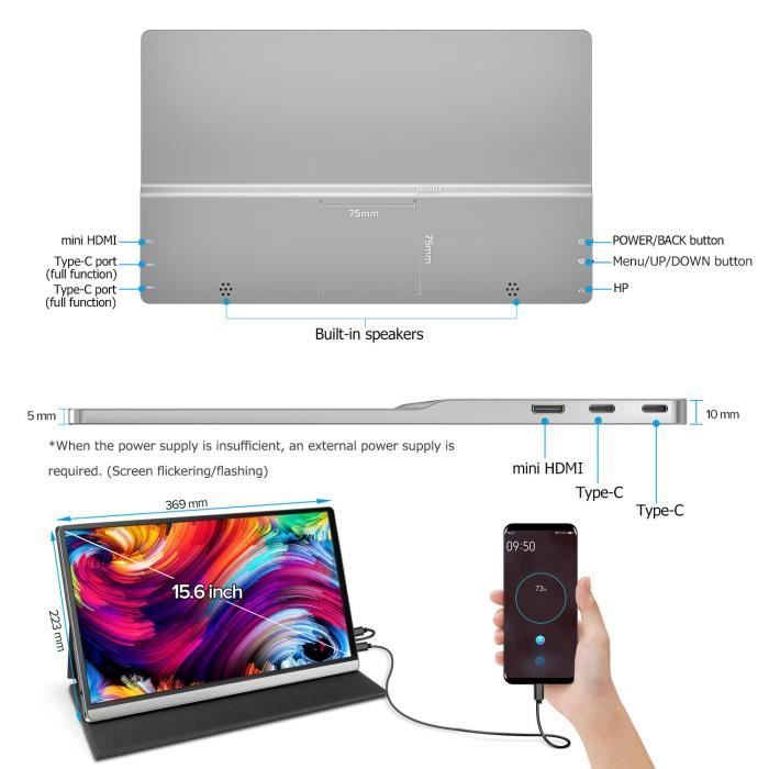Moniteur Portable 4K 15,6 pouces - UPERFECT 156C10 - IPS - AMD FreeSync - 3840x2160